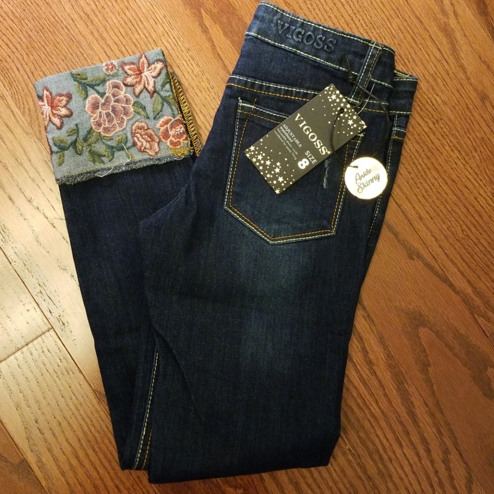 Vigoss Girls Embroidered Cuff Jeans